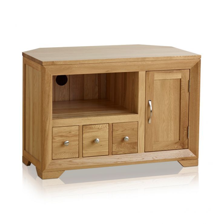 Bevel Small Corner Tv Cabinet In Solid Oak | Oak Furniture Regarding Kemble For Tvs Up To  (View 6 of 15)