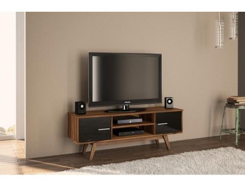Birlea Shard Gloss Front 2 Drawer Tv Unit With Shelf In Walnut And Black Gloss Tv Unit (View 2 of 15)
