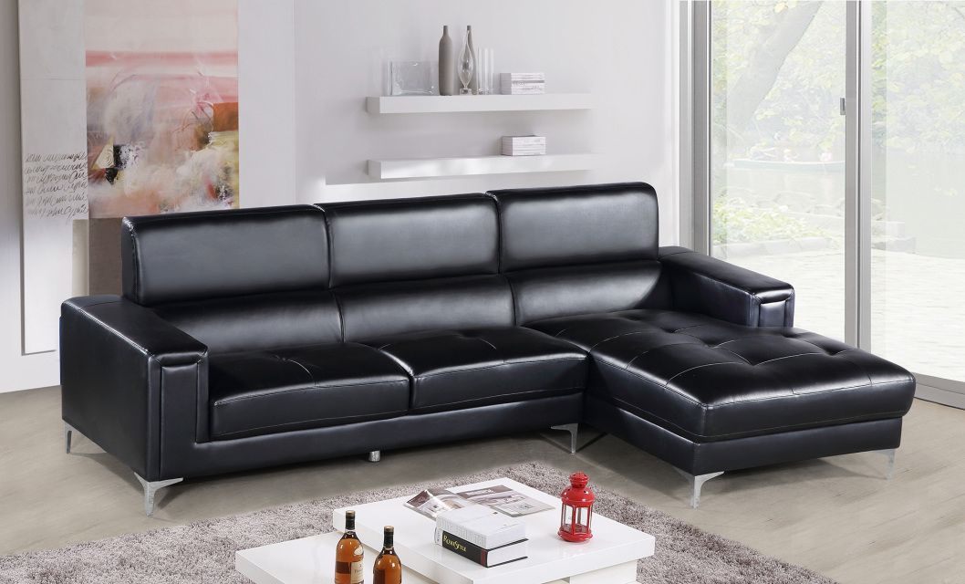 Black 2pc Sectional Sofa Set Contemporary | Hot Sectionals With Regard To 2pc Connel Modern Chaise Sectional Sofas Black (View 3 of 15)