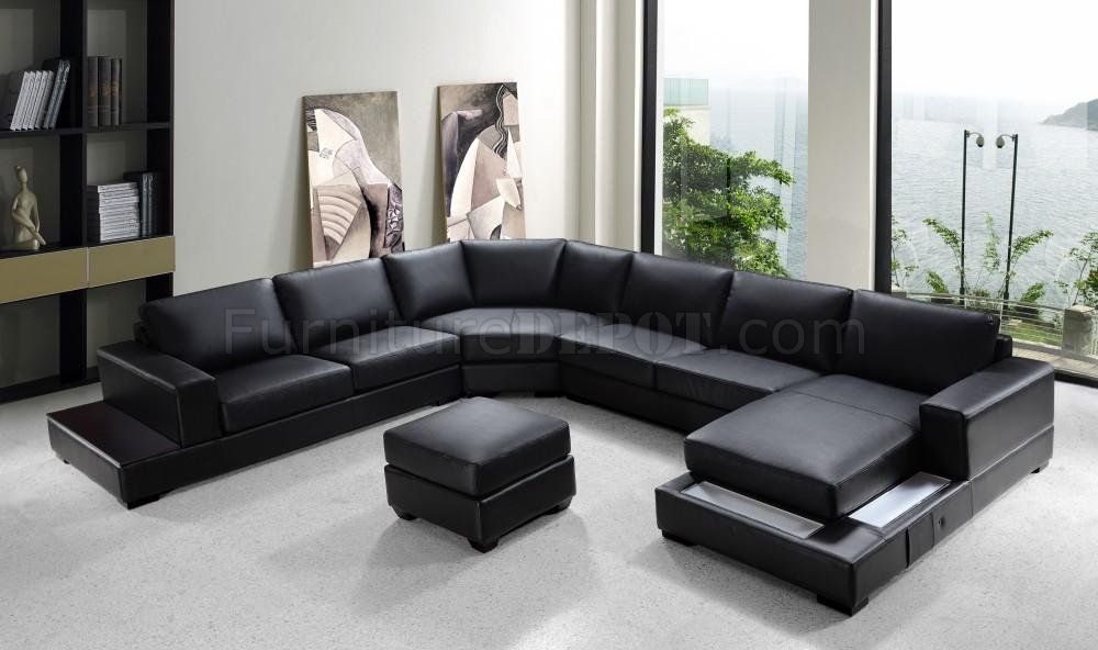 Black Bonded Leather Modern U Shape Sectional Sofa Pertaining To 3pc Ledgemere Modern Sectional Sofas (Photo 10 of 15)
