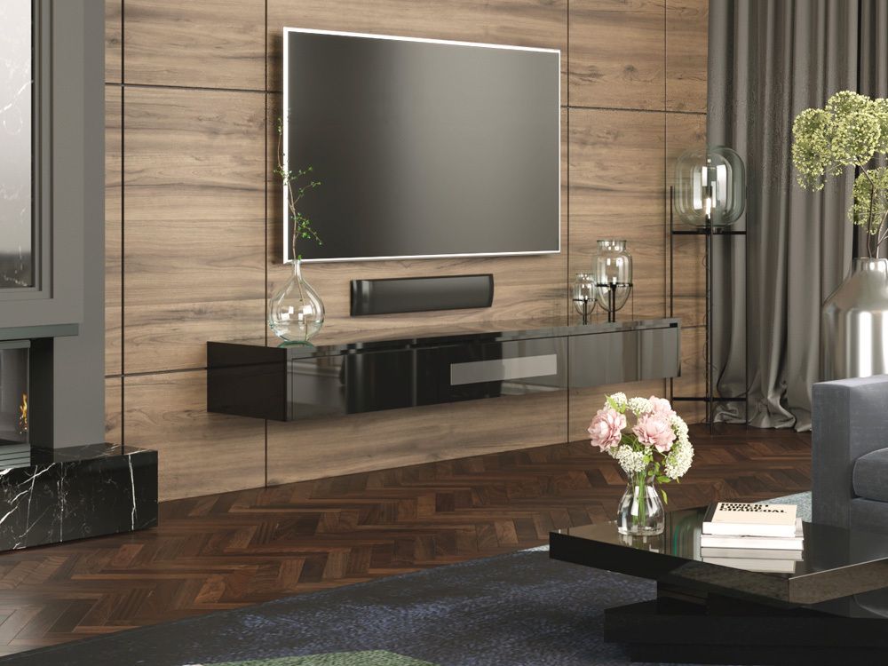 Black Expressia Wall Mounted Tv Cabinet Throughout Tv Wall Cabinets (View 1 of 15)