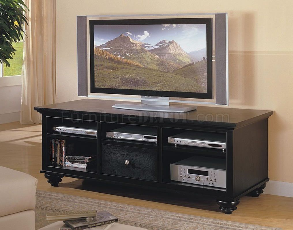 Black Finish Casual Style Tv Stand W/storages Pertaining To Opod Tv Stand Black (View 4 of 15)