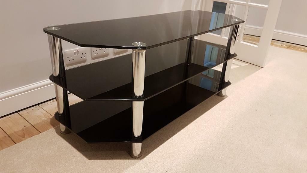 Black Glass/chrome Tv Stand | In Wallsend, Tyne And Wear Pertaining To Tv Glass Stands (View 13 of 15)