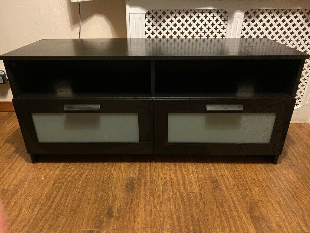Black Glass Front Ikea Tv Stand With Two Drawers | In In Tv Console Table Ikea (View 2 of 15)