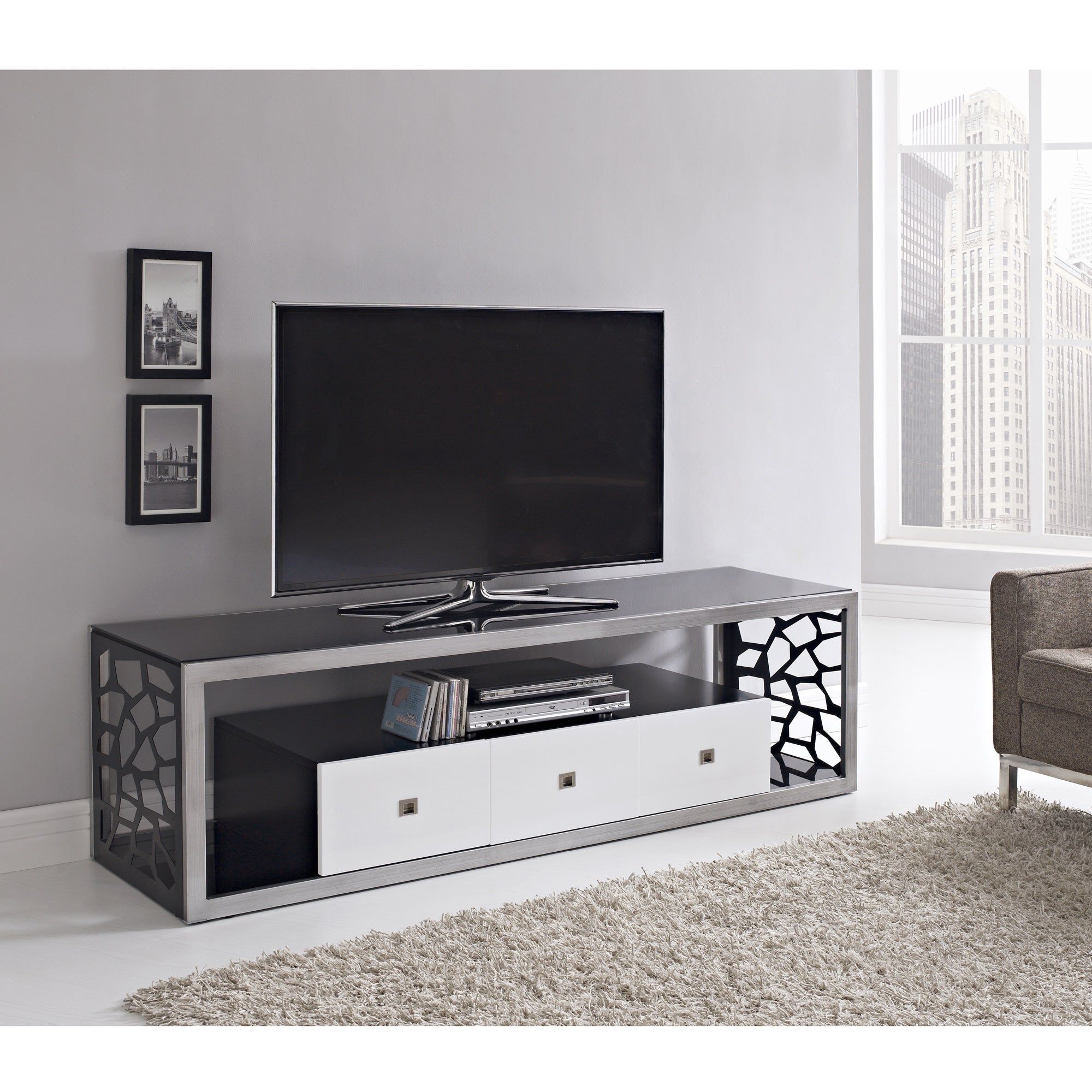 Black Glass Modern 70 Inch Tv Stand – Overstock™ Shopping With Black Modern Tv Stands (View 10 of 15)