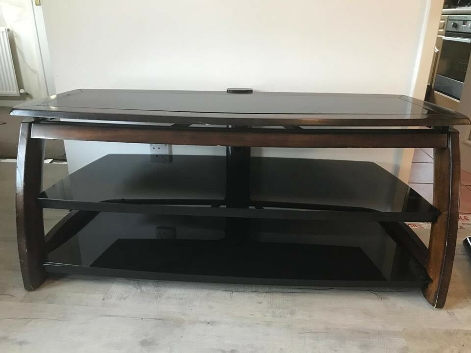 Black Glass/solid Wood Tv Stand | In Newmains, North Pertaining To Black Glass Tv Cabinet (View 7 of 15)