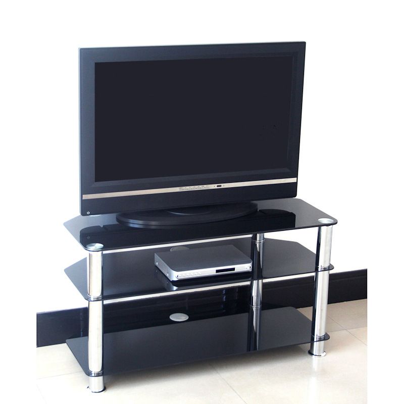 Black Glass Tv Stand 75cm | Television Stands, Tv Cabinets Throughout White And Black Tv Stands (View 7 of 15)