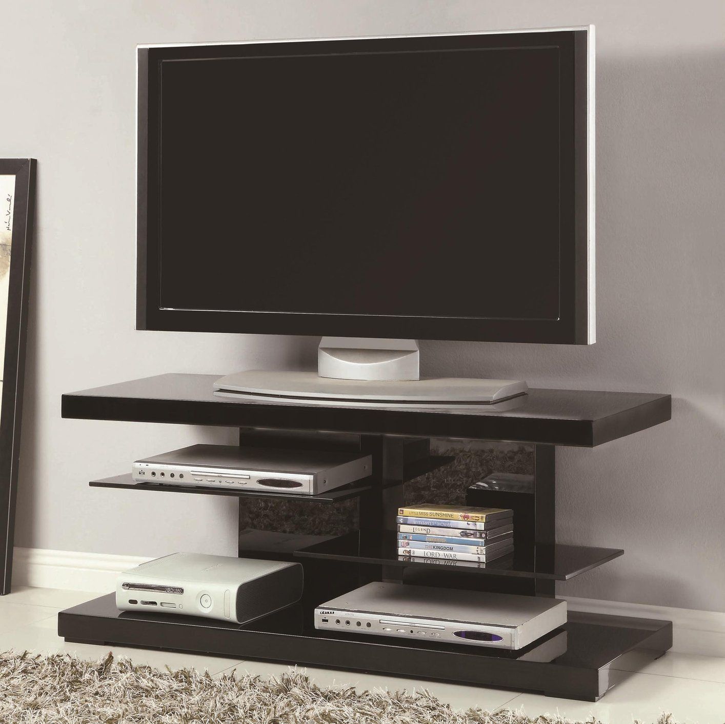 Black Glass Tv Stand – Steal A Sofa Furniture Outlet Los Regarding Modern Black Floor Glass Tv Stands With Mount (Photo 4 of 15)