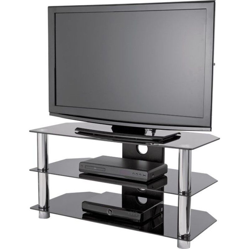 Black Glass Tv Stand With Chrome Legs – Up To 42 Inch With Black Glass Tv Stands (Photo 1 of 15)