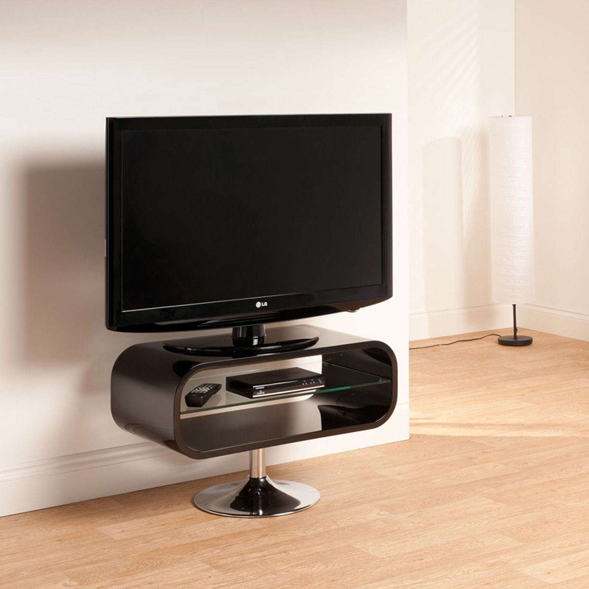 Black Gloss Oval Clear Glass Shelf Lcd Plasma Tv Stand 32 Throughout Black Oval Tv Stand (View 5 of 15)