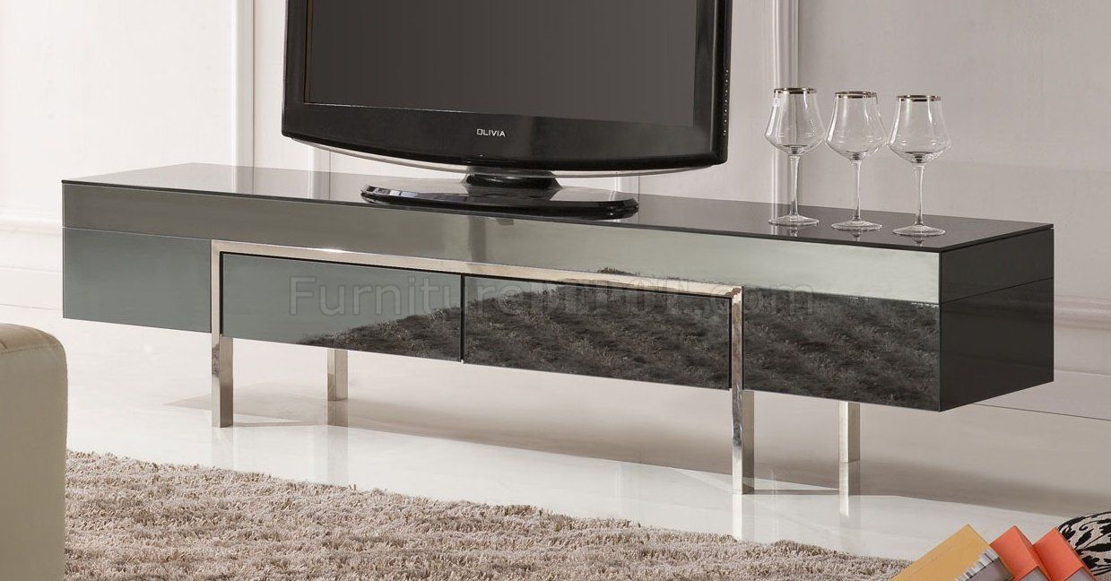 Black High Gloss Laquer Finish Modern Tv Stand W/metal Legs With Regard To Tabletop Tv Stands Base With Black Metal Tv Mount (View 11 of 15)