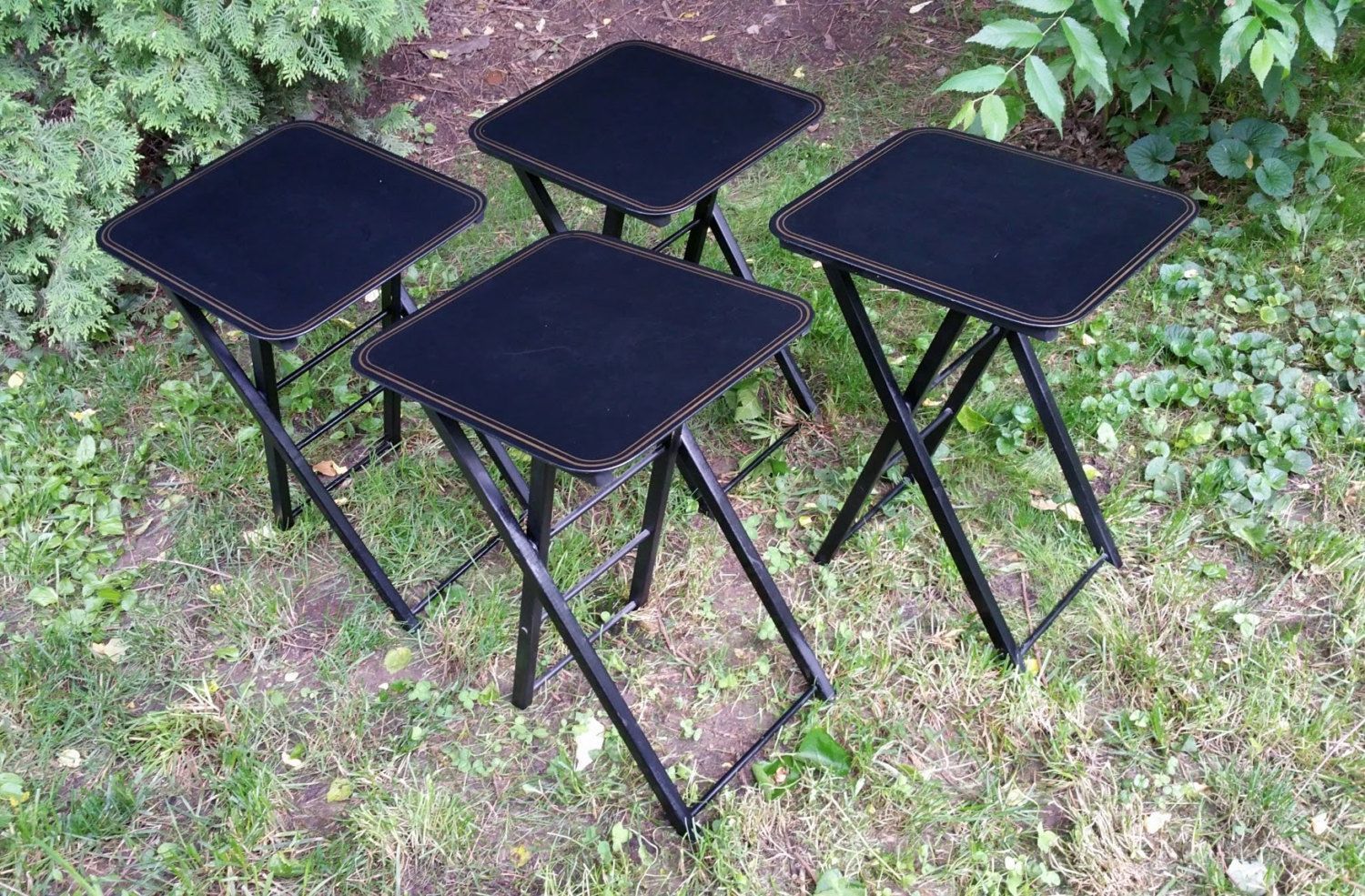 Black Laminate Tv Tray Table Set With Stand Artex Folding For Tv Tray Set With Stands (View 8 of 15)