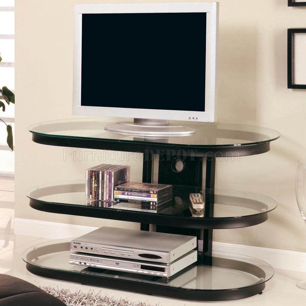 Black Metal Frame Modern Tv Stand W/three Glass Shelves For Contemporary Glass Tv Stands (View 6 of 15)