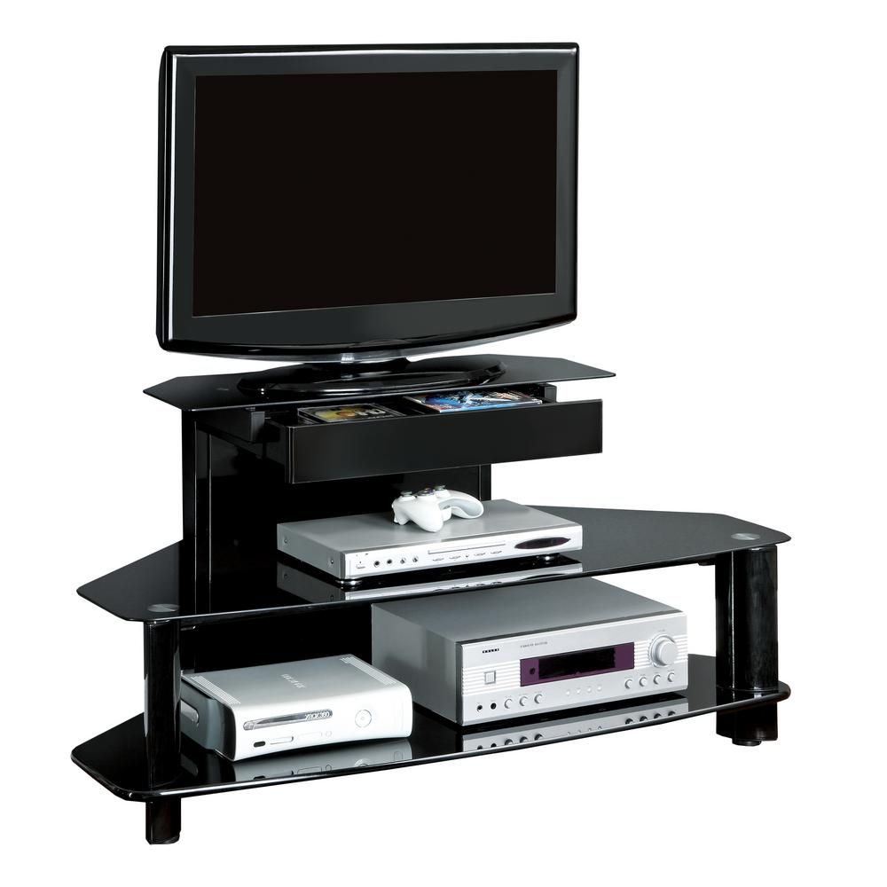 Black / Metal / Glass Tv Stand Hd2000 – The Home Depot Inside Black Glass Tv Cabinet (View 12 of 15)