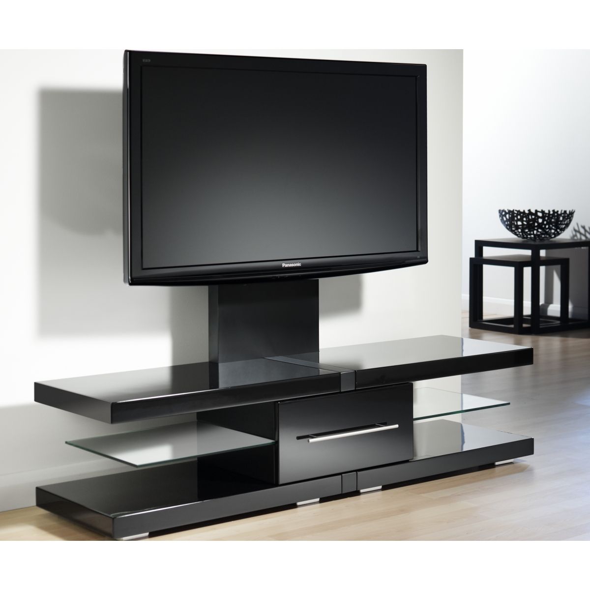 Black Metallic Flat Screen Tv Stand & Mount 42 60 Inch Pertaining To Tall Tv Stands For Flat Screen (View 7 of 15)