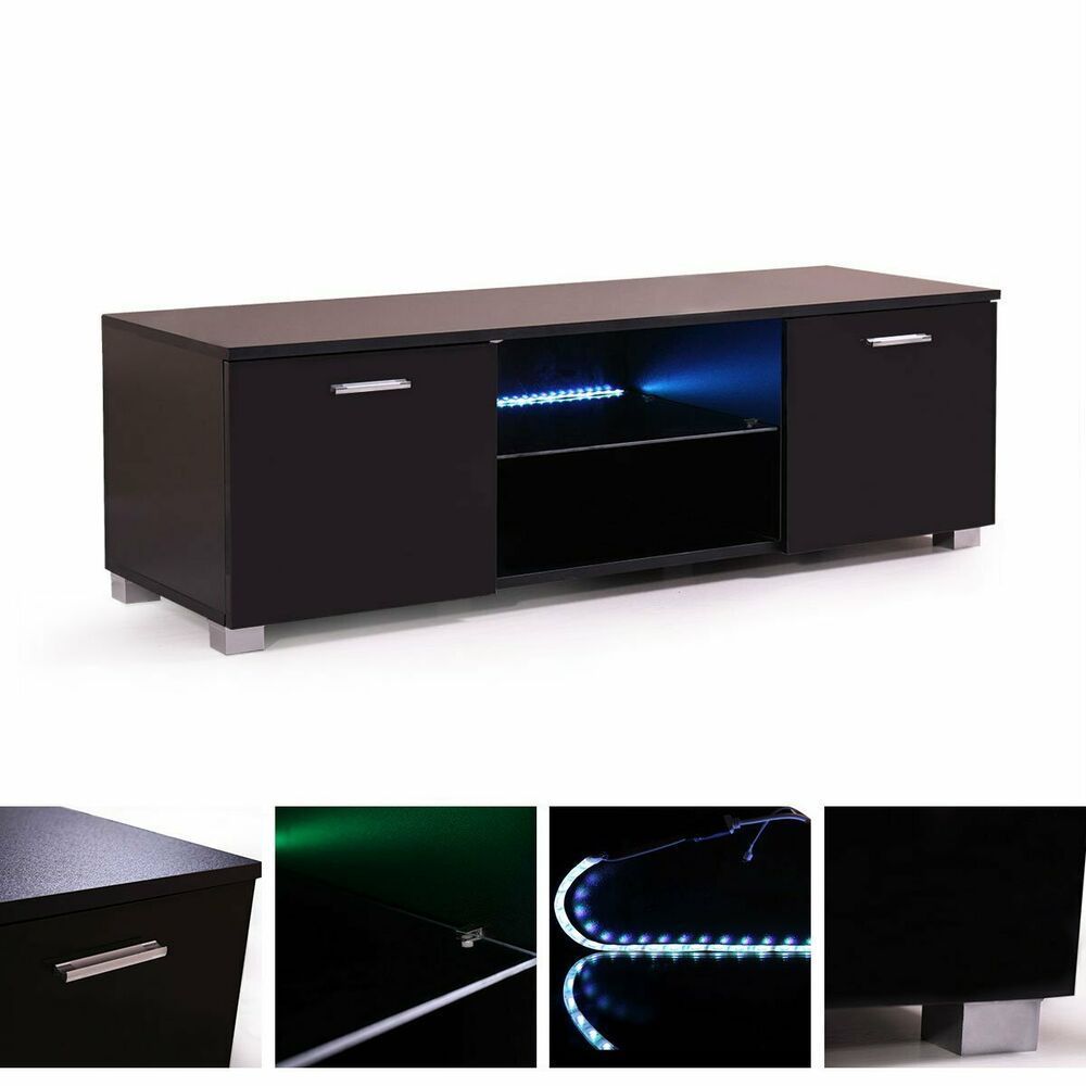 Black Modern Led Tv Cabinet 63'' High Gloss Stand In 57&#039;&#039; Led Tv Stands With Rgb Led Light And Glass Shelves (View 1 of 15)