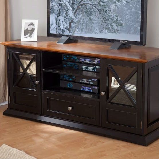 Black / Oak 55 Inch Tv Stand Entertainment Center In Solid For Oak Veneer Tv Stands (Photo 11 of 15)