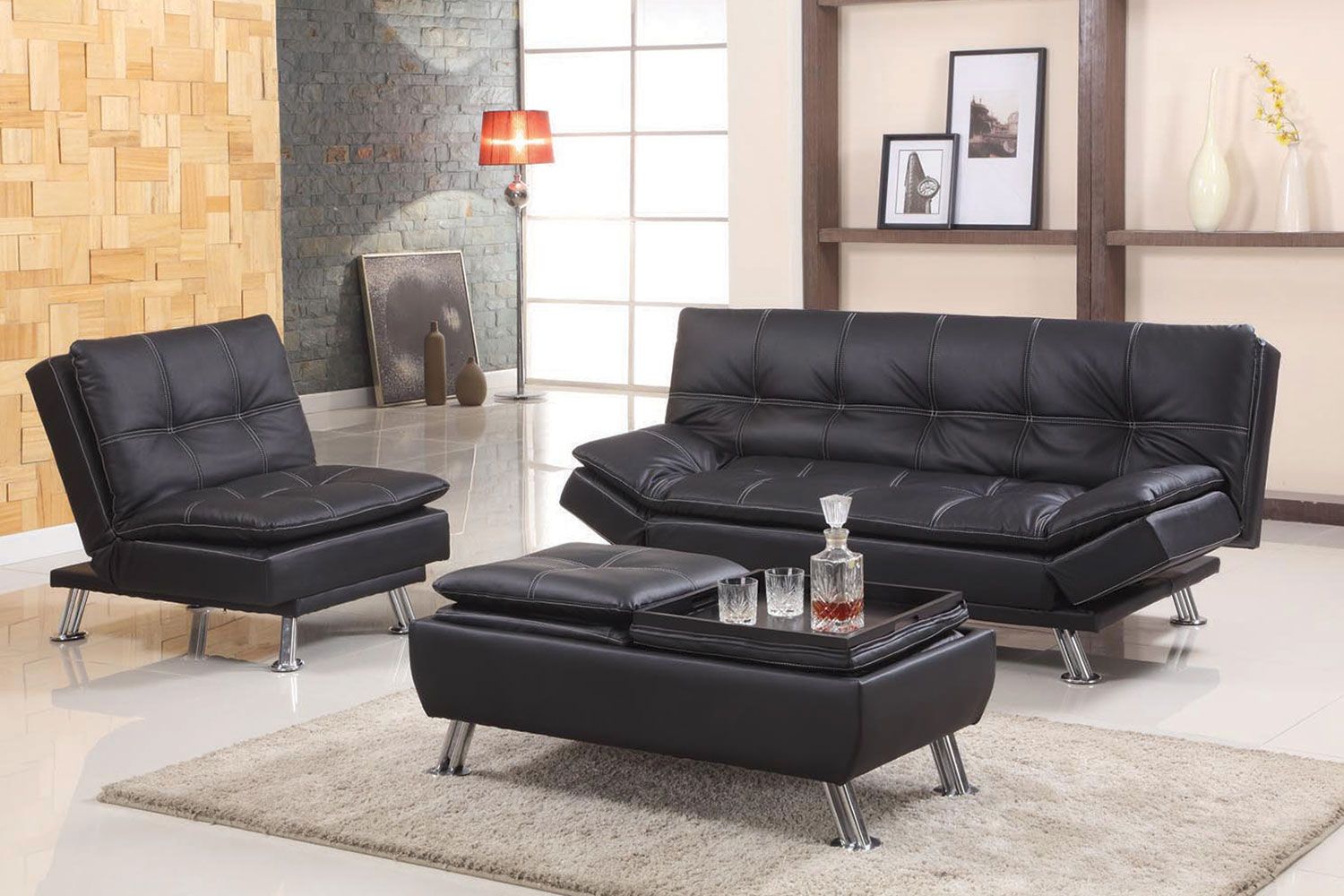 Black Or Brown Adjustable Futon Sofa Throughout Easton Small Space Sectional Futon Sofas (View 10 of 15)