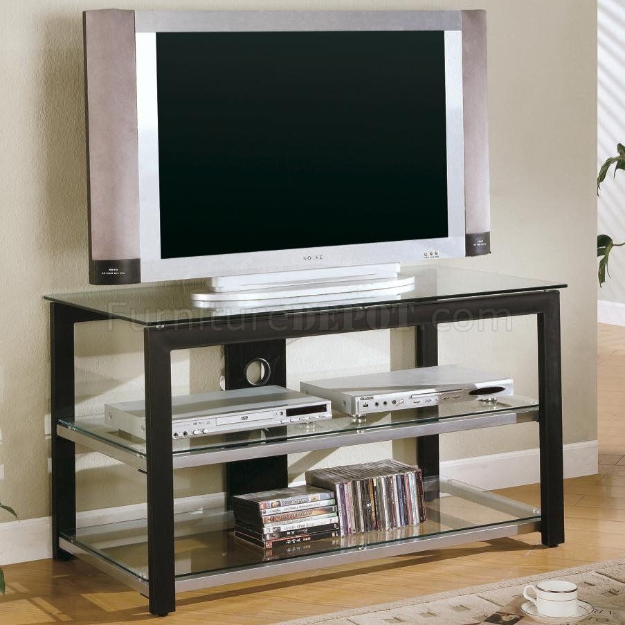 Black & Silver Tone Finish Modern Tv Stand W/glass Top In Black Modern Tv Stands (View 6 of 15)