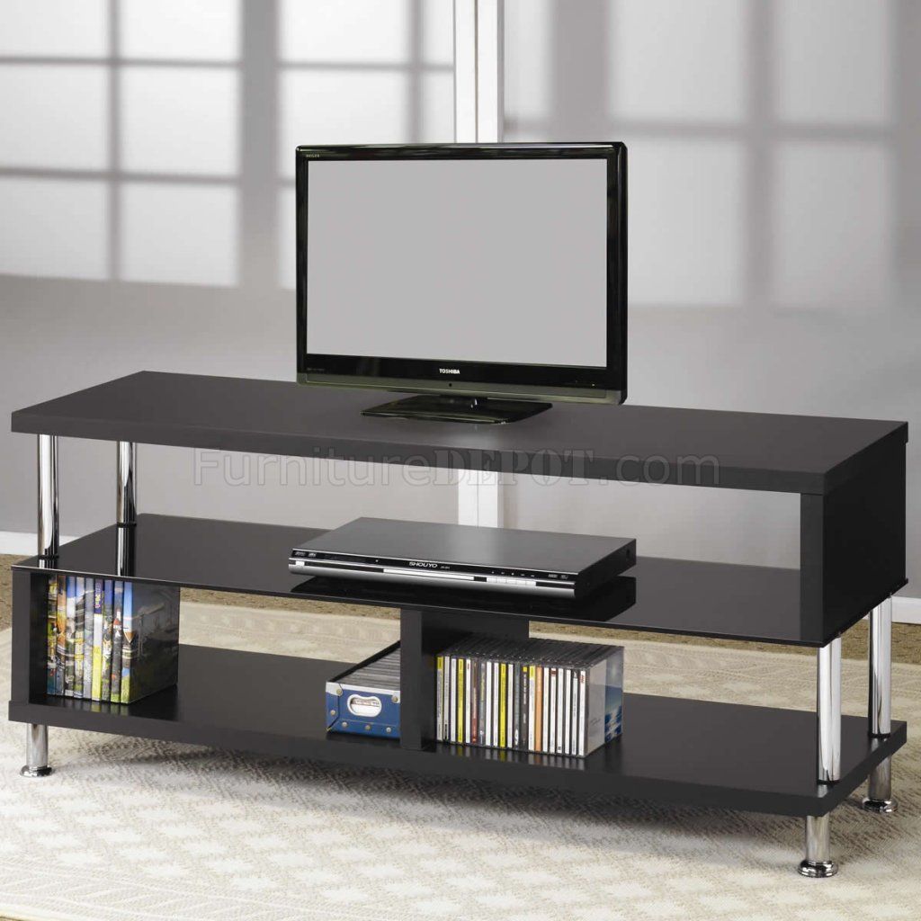 Black Tempered Glass & Chrome Accents Modern Tv Stand Throughout Contemporary Tv Cabinets (View 11 of 15)
