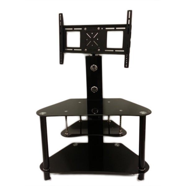 Black Tempered Glass Tv Stand And Mount – Overstock Inside Swivel Black Glass Tv Stands (Photo 9 of 15)