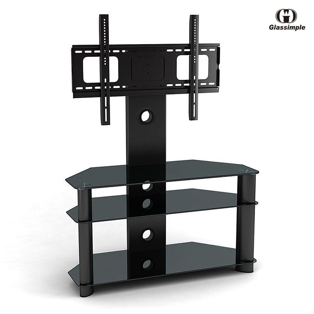 Black Tempered Glass Tv Stand Chrome Tv Bracket Lcd Plasma With Swivel Black Glass Tv Stands (Photo 1 of 15)