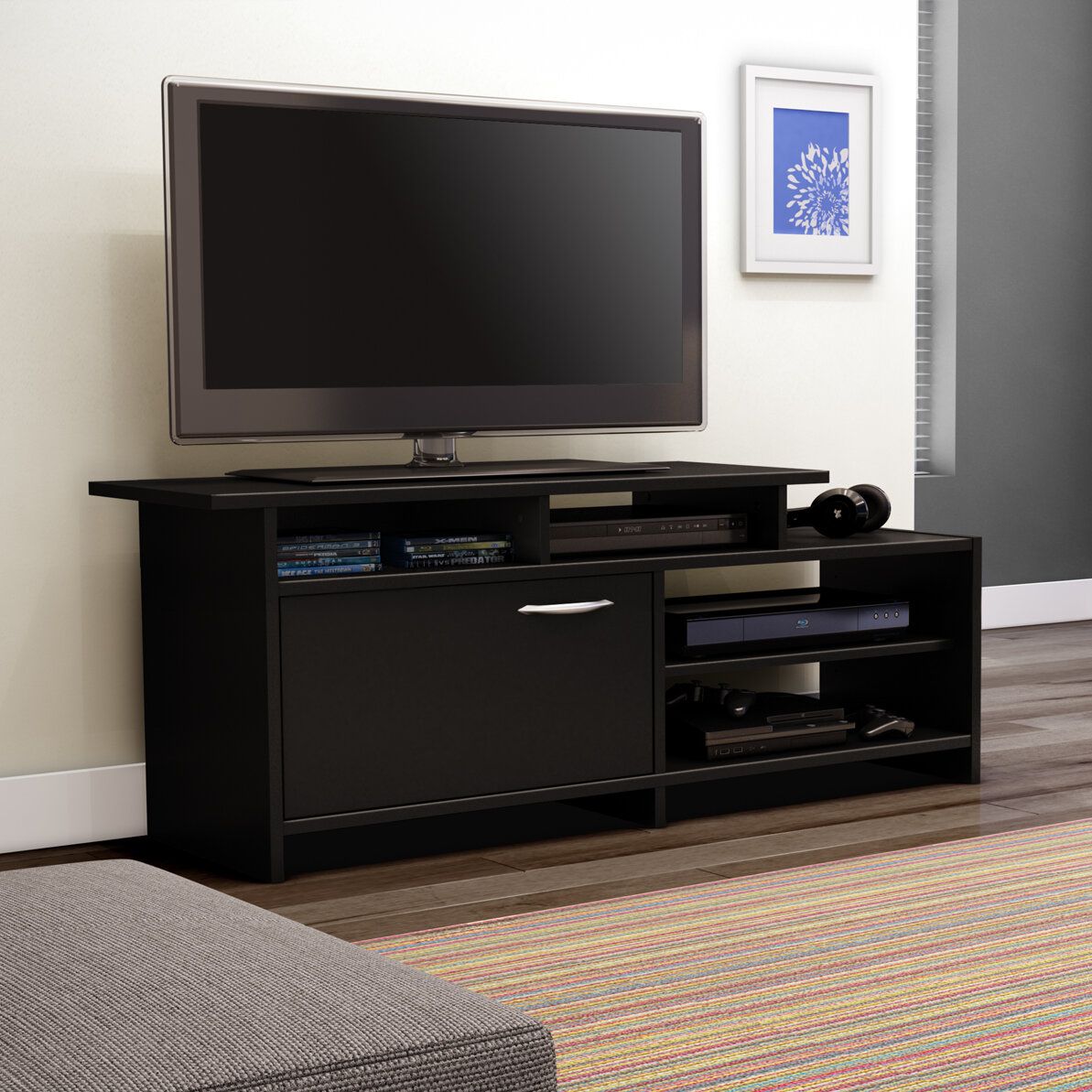 Black Tv Stand 60 Inch Flat Screen Entertainment Center In Contemporary Tv Stands For Flat Screens (View 10 of 15)