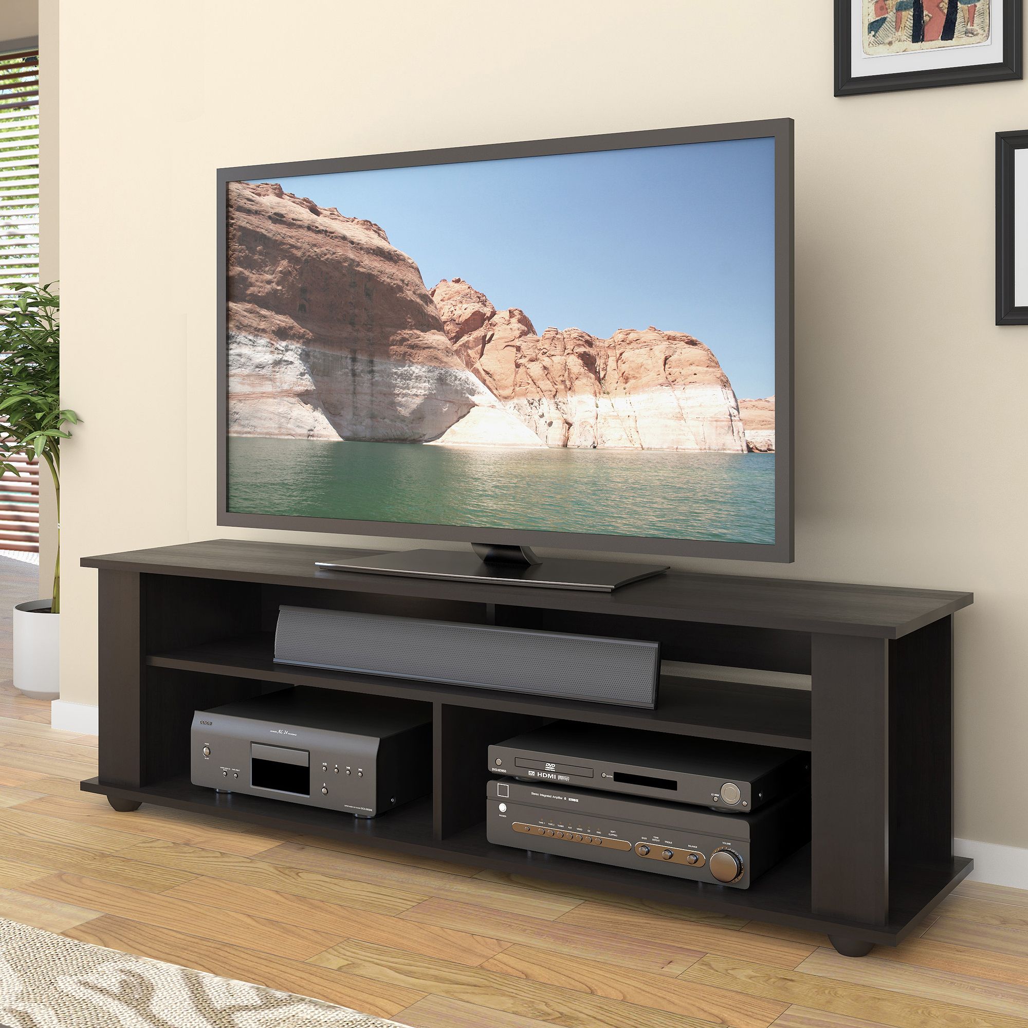 Black Tv Stand For Tvs Up To 65 Inch Entertainment Center Inside Simple Open Storage Shelf Corner Tv Stands (View 3 of 15)