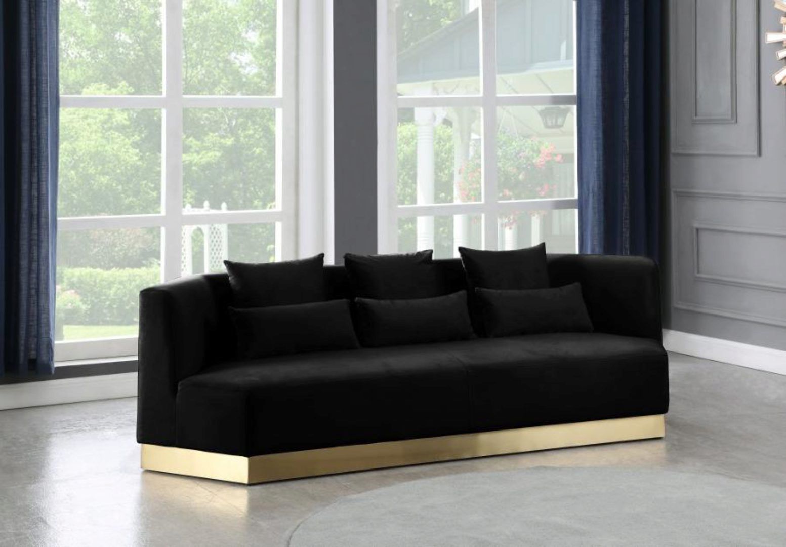Black Velvet Sofa Curved Design Contemporary Meridian Within Strummer Velvet Sectional Sofas (View 7 of 15)