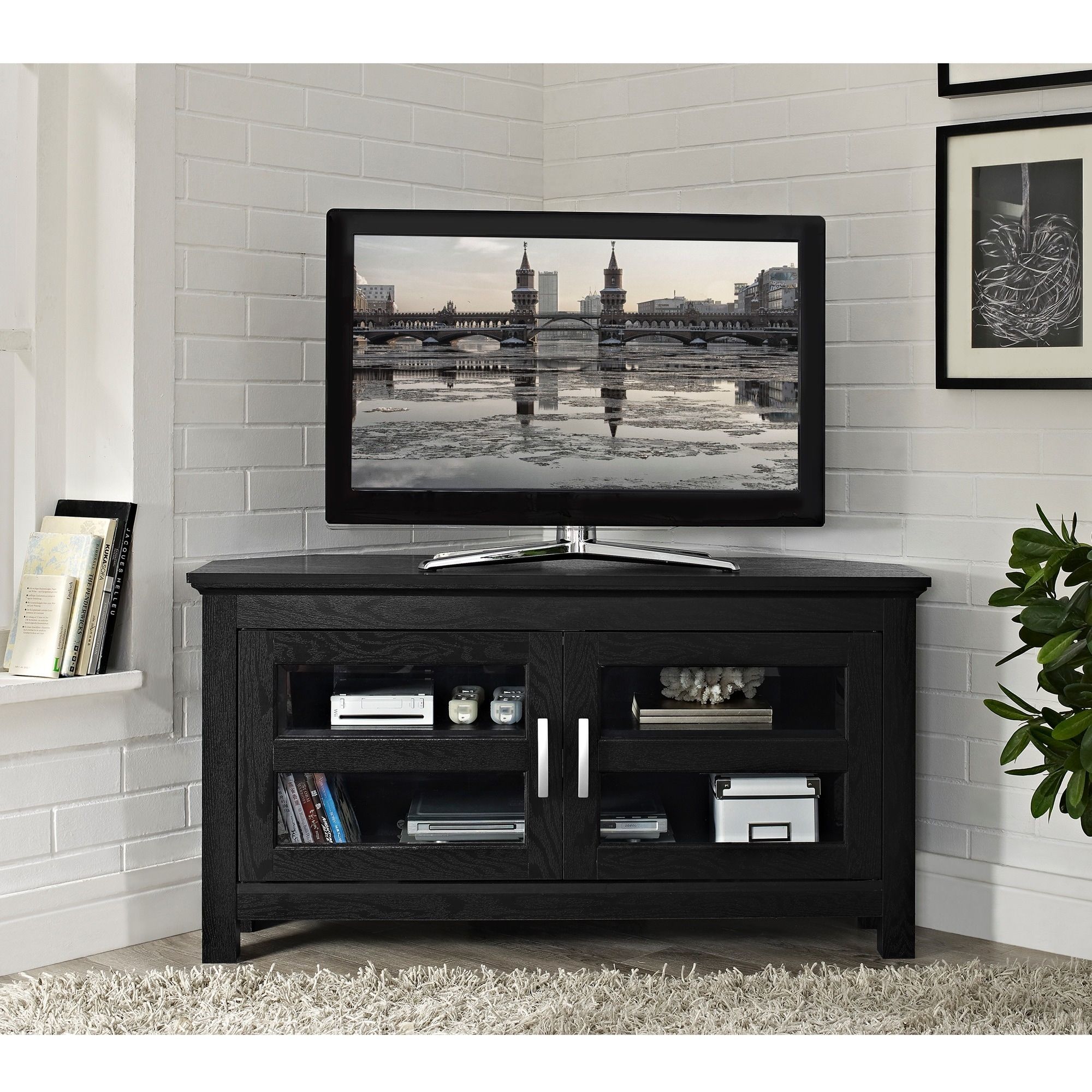 Black Wood 44 Inch Corner Tv Stand – Overstock Shopping With Regard To Dillon Black Tv Unit Stands (Photo 5 of 15)