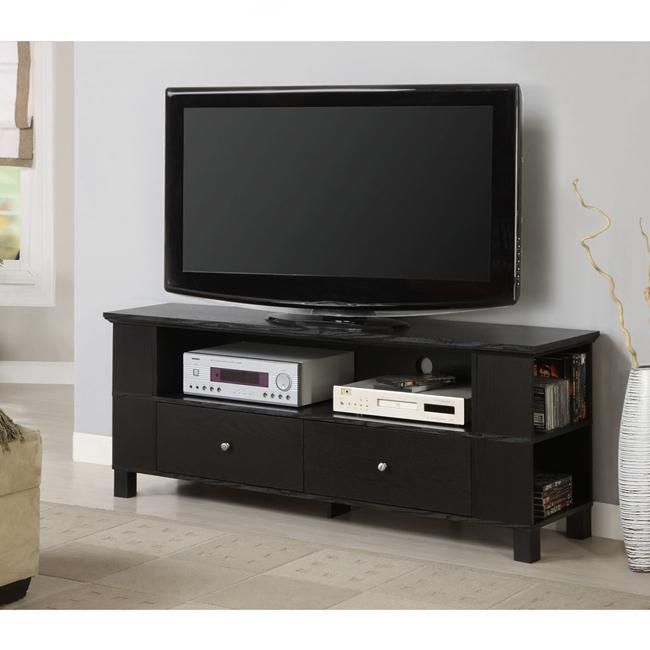 Black Wood 60 Inch Tv Stand – Overstock Shopping – Great Intended For Dark Wood Tv Cabinets (Photo 7 of 15)