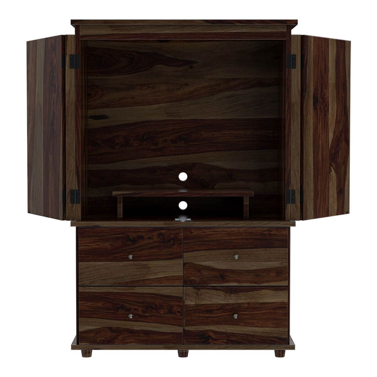 Blawenburg Rustic Solid Wood Large Tv Armoire With Drawers In Wood Tv Armoire (Photo 1 of 15)