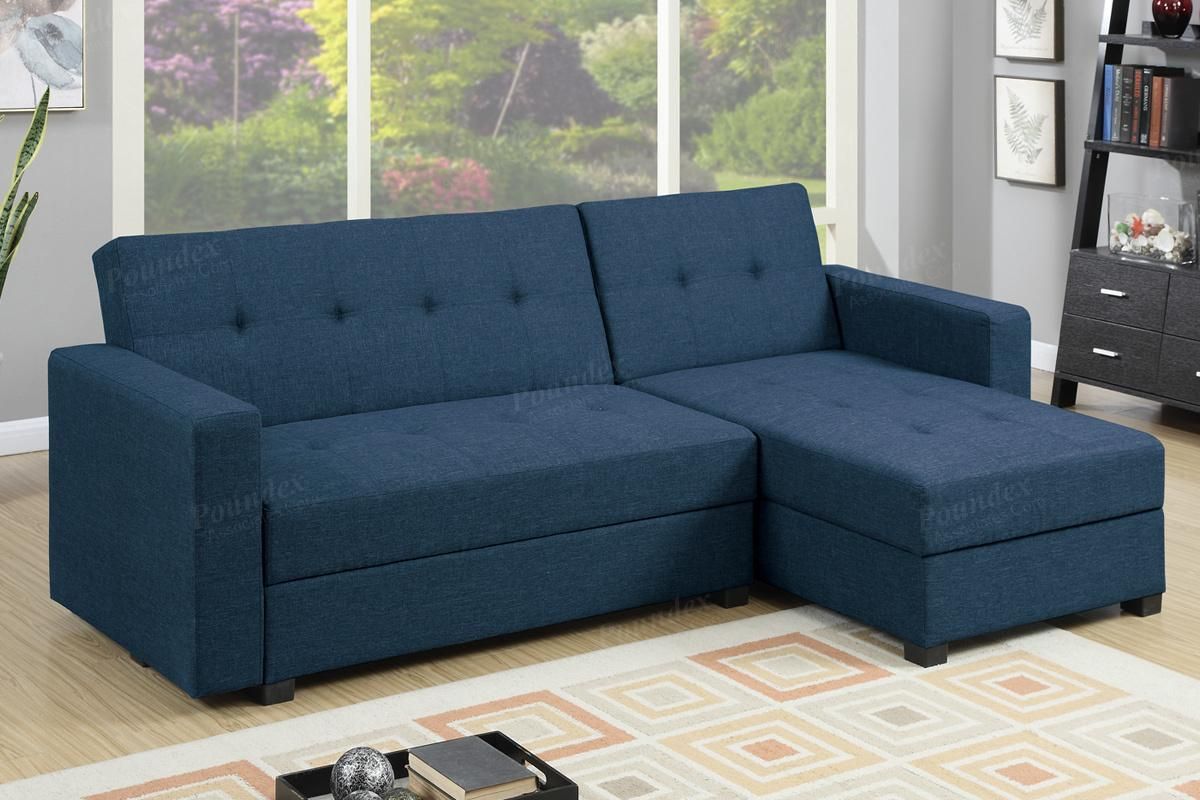Blue Fabric Sectional Sofa Bed – Steal A Sofa Furniture Throughout Prato Storage Sectional Futon Sofas (View 6 of 15)