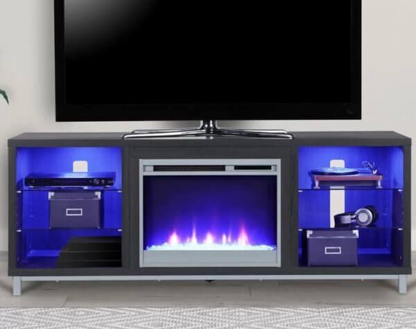 Blue Lighted Electric Fireplace | Fireplace Tv Stand, Tv Intended For Illuminated Tv Stands (View 11 of 15)