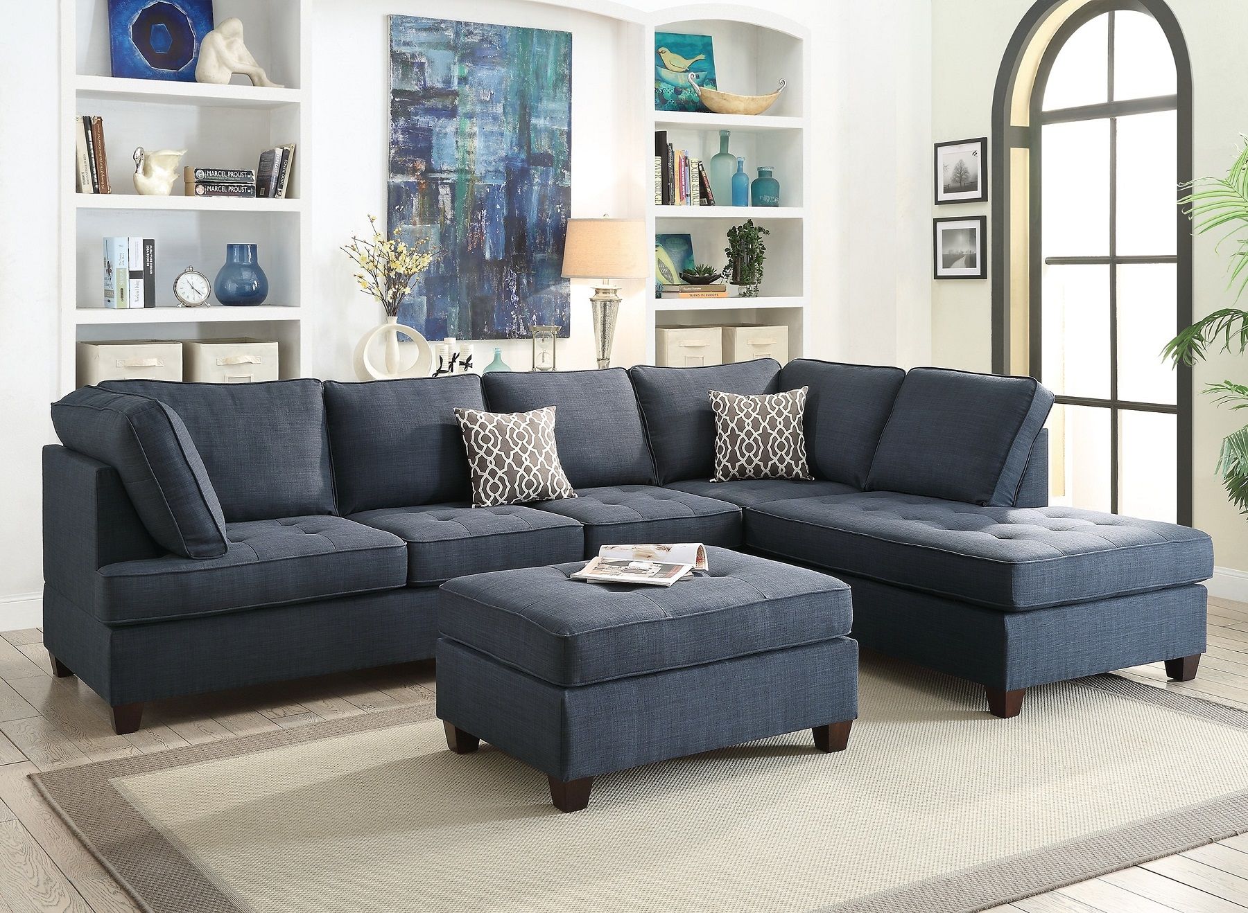 Blue Sectional Sofa Chaise Poundex #f6989 | Hot Sectionals For 4pc Crowningshield Contemporary Chaise Sectional Sofas (Photo 9 of 15)