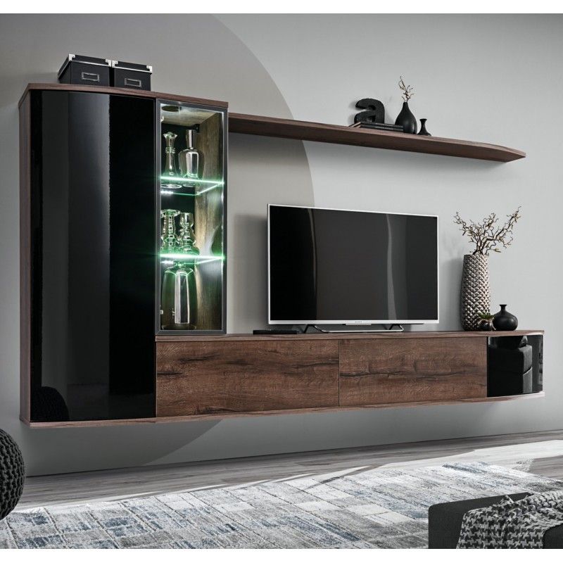 Bmf Dark Wall Unit 180cm Wide Floating Tv Stand Cabinets Throughout Galicia 180cm Led Wide Wall Tv Unit Stands (View 5 of 15)