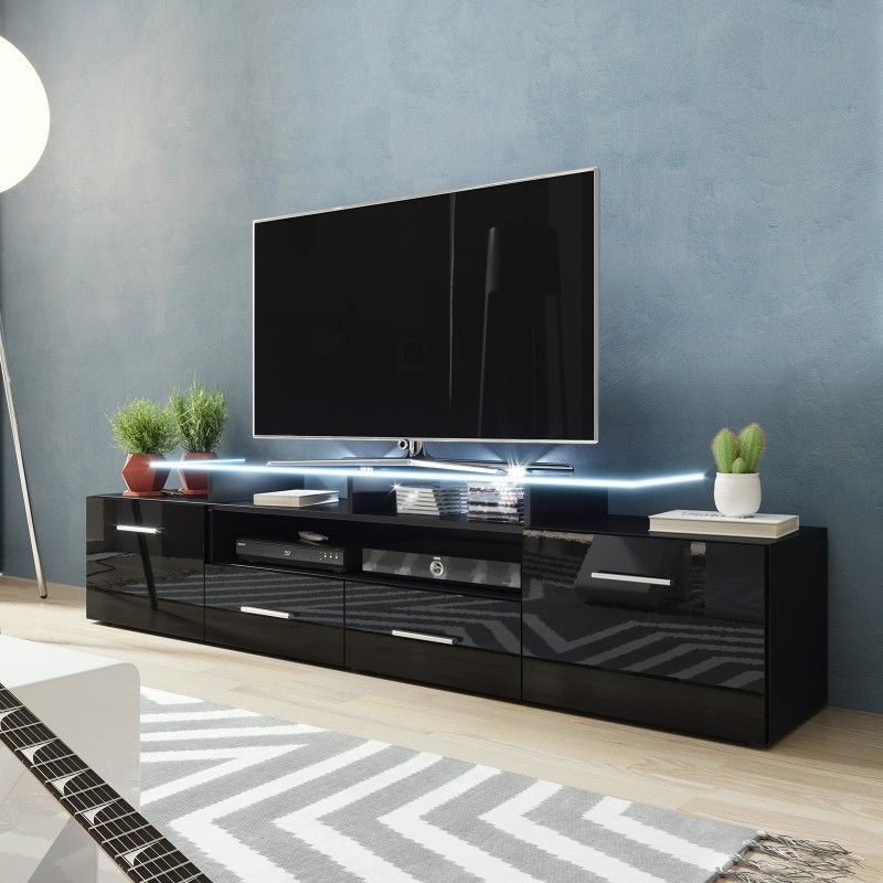 Bmf Evora Black Tv Stand 194cm Wide Black High Gloss Led Throughout Copen Wide Tv Stands (View 6 of 15)