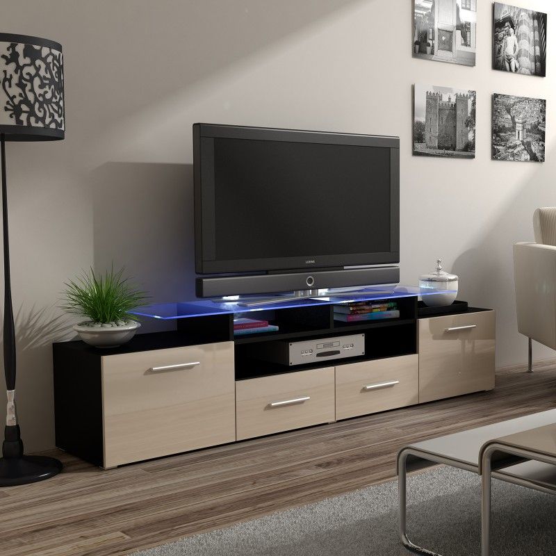 Bmf Evora Black Tv Stand 194cm Wide Cream High Gloss Led With Tv Cabinets Black High Gloss (Photo 5 of 15)