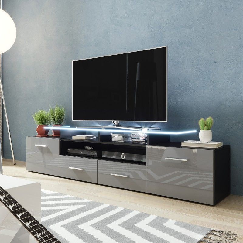 Bmf Evora Black Tv Stand 194cm Wide Grey High Gloss Led In Tv Stands Cabinet Media Console Shelves 2 Drawers With Led Light (View 9 of 15)