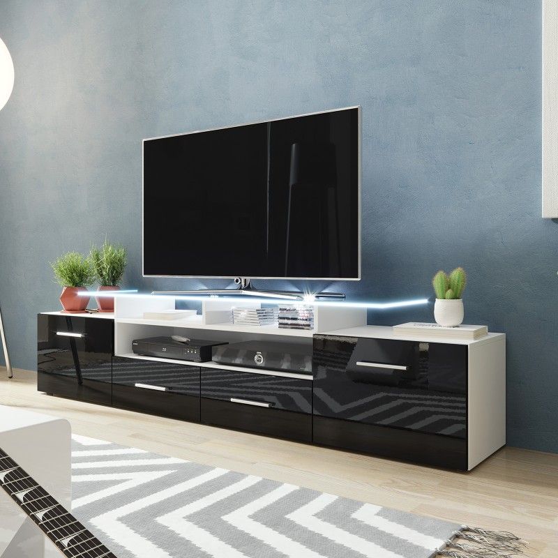 Bmf Evora White Tv Stand 194cm Wide Black High Gloss Led Within Bromley White Wide Tv Stands (Photo 1 of 15)