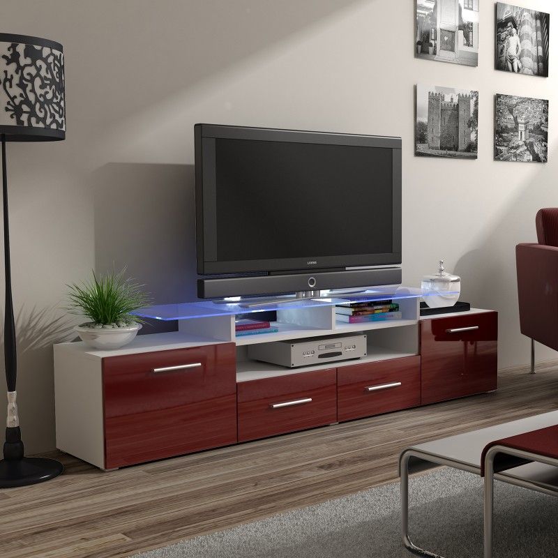 Bmf Evora White Tv Stand 194cm Wide Burgundy High Gloss Intended For Oliver Wide Tv Stands (View 8 of 15)
