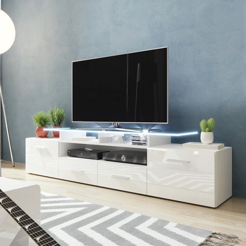 Bmf Evora White Tv Stand 194cm Wide White High Gloss Led Inside White Gloss Tv Cabinets (View 1 of 15)
