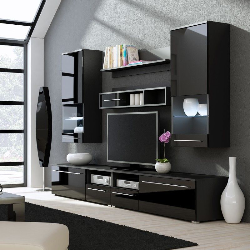 Featured Photo of 15 Photos Black Gloss Tv Wall Unit