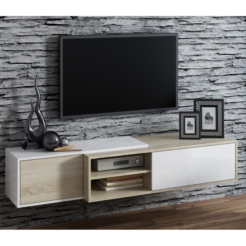 Bmf Sigma 1d Tv Stand 180cm Wide Sonoma Oak Wood Effect Within Bromley White Wide Tv Stands (View 5 of 15)