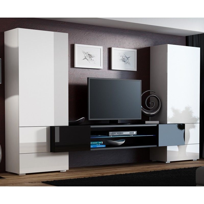 Bmf Tori 3 Wall Unit Black White High Gloss Led Lights Tv With Regard To Tv Stand Wall Units (View 9 of 15)