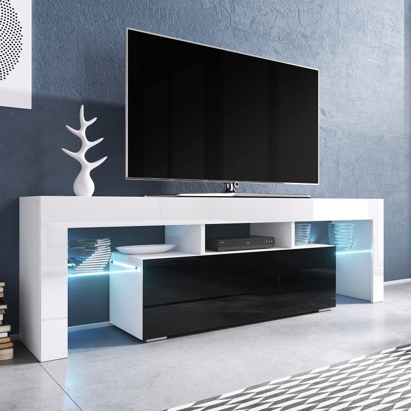 Bmf Toro Tv Stand 138cm Wide White Black High Gloss Led For Bromley White Wide Tv Stands (View 2 of 15)