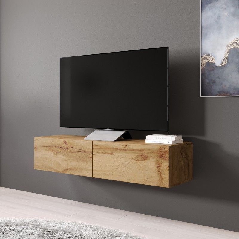 Bmf Vigo Wotan Tv Stand 140cm Wide Floating Wall Mountable Within Fulton Oak Effect Wide Tv Stands (View 7 of 15)