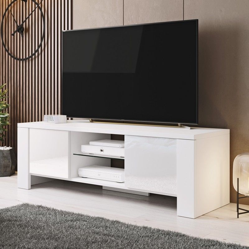 Bmf West Tv Stand 130cm Wide White High Gloss Modern Intended For Orsen Wide Tv Stands (View 12 of 15)