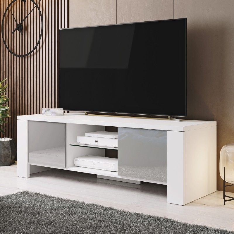 Bmf West Tv Stand 130cm Wide White Matt Grey High Gloss Throughout Bromley White Wide Tv Stands (View 4 of 15)