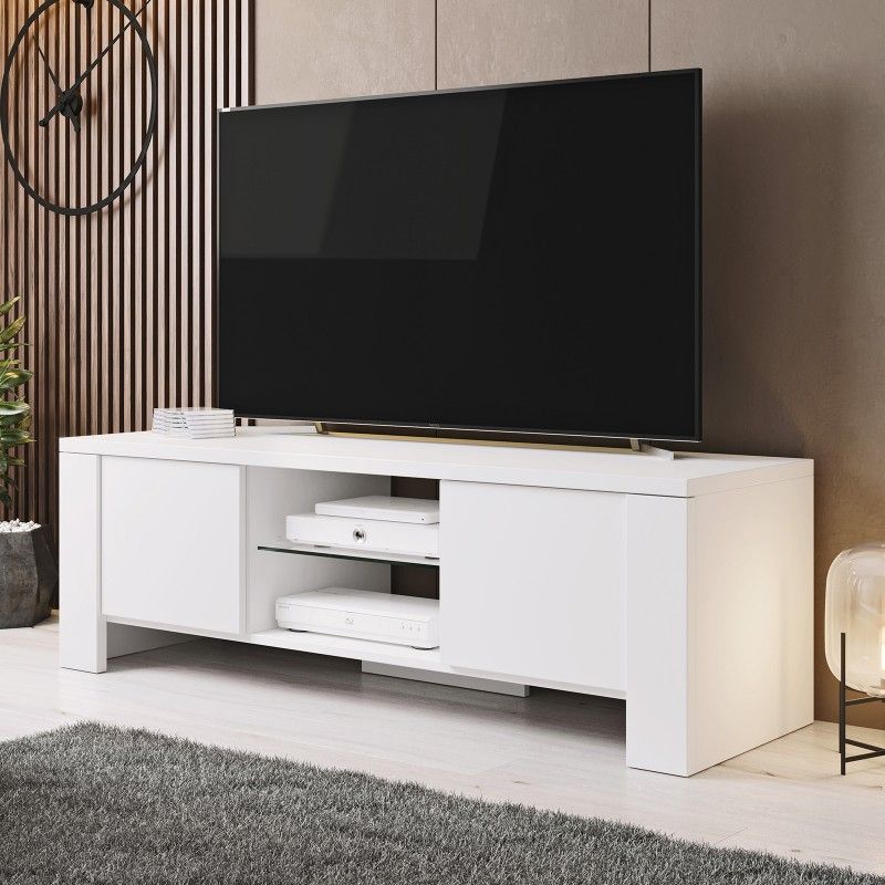 Bmf West Tv Stand 130cm Wide White Matt Modern Living Room Regarding Anya Wide Tv Stands (View 5 of 15)